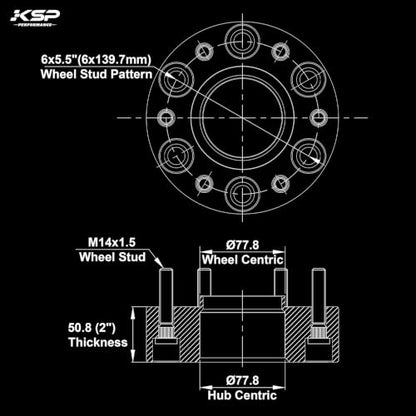 KSP 2inch 6x5.5 Hubcentric Wheel Spacers Compatible with 19-26 Ram 1500 - size: 2inch-6 lug-M14x1.5