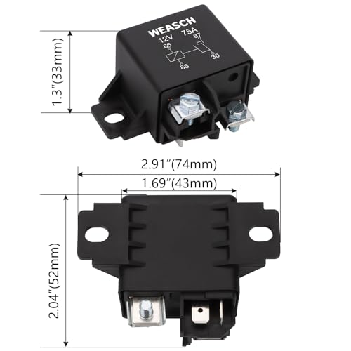 2Pack 0332002168 Normal Open Power Relay, 12V 75A, Applies to Starter Relay V23232-D0001-X001