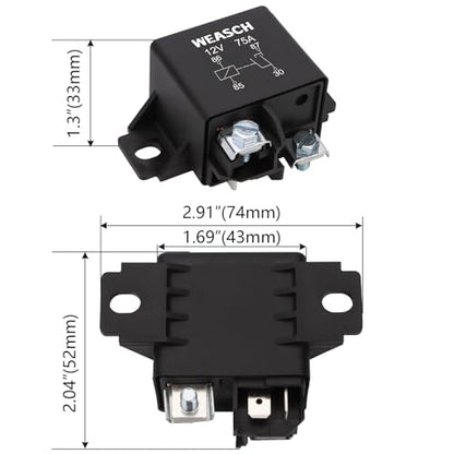 2Pack 0332002168 Normal Open Power Relay, 12V 75A, Applies to Starter Relay V23232-D0001-X001