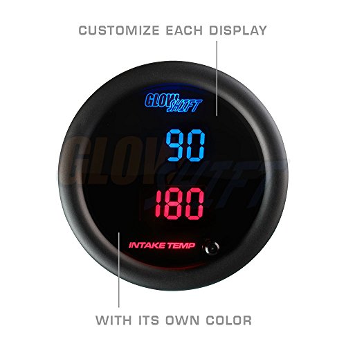 GlowShift 10 Color Digital Dual Air Intake Temp Gauge Kit, 2-1/16" 52mm