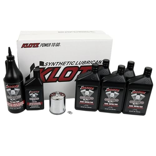 Klotz 5 Quart 20W/50 Synthetic Motor Oil Change Kit for 1986-2022 Evolution Sportster – Premium Kit - size: 5 Quart Premium - Evolution Sportster