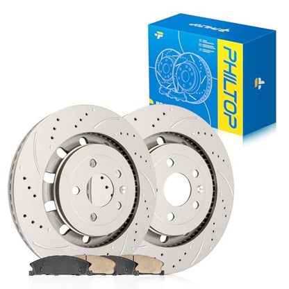 PHILTOP Front Brake Pads and Rotors for Ford Explorer 2013-2014 - size: Front Ventilated Drilled Rotors 54188+D1611