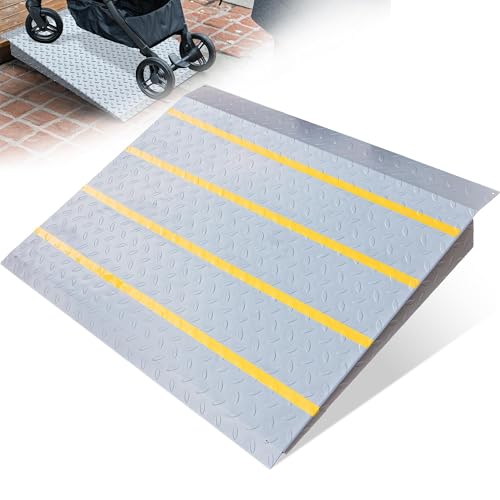 VNN Door Threshold Ramp, Threshold Ramps for Doorways, Ideal Entry Handicap Ramp for Elderly Wheelchairs, Carts, Scooters and Walkers, 27.6" L * 37.4" W Door Ramp (Alloy Iron, 800LBS) - color: Slivery, size: 27.6" L x 37.4" W