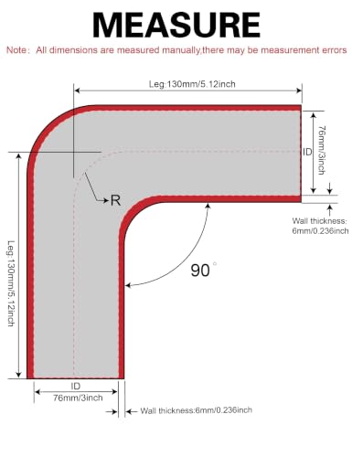 ID 3 inch 90 Degree Elbow 5-Ply Silicone Coupler Hose 102mm Leg Length with 2 Heavy Duty Stainless Steel T-Bolt Hose Clamps Wall Thickness 6mm for Turbo/Intake Exhaust/Intercooler Coolant - size: ID 3" 5-Ply