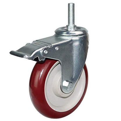 DICASAL 5 Inch Swivel Stem Casters Heavy Duty American Size UNC 1/2"-13x1-1/2 Stem Thread Wheels 360 Degree Durable Wheels Dual Safety Locks Castors with 900 Lbs Capacity Pack of Four - color: Red, size: 5 Inch