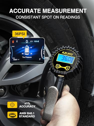 AZUNO Digital Tire Inflator with Pressure Gauge, 200 PSI, Heavy Duty Air Compressor Accessories, w/Rubber Hose Lock on Air Chuck and Quick Connect Coupler - size: 200PSI