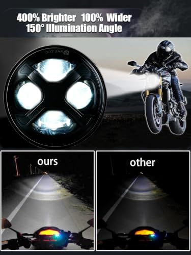 5-3/4 5.75" X-Style DRL Motorcycle Headlight Compatible with Sportster Iron 883 SuperLow XL883 XL1200,Softail Springer, Dyna Street Bob Low Rider - color: Single lamp