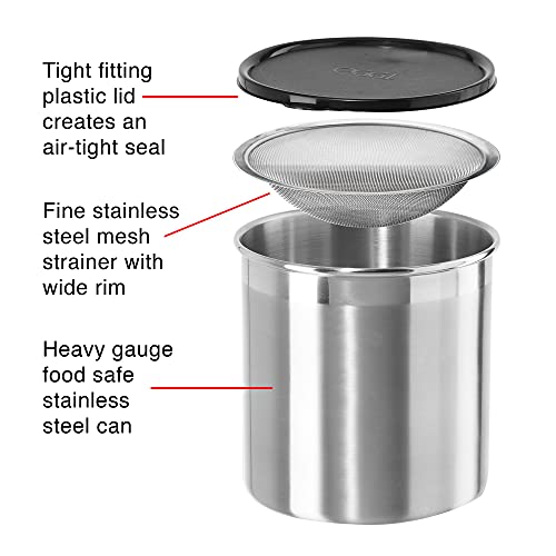Oggi Stainless Steel Jumbo Grease Container with Removable Strainer and Snug Lid. Perfect container for fryer oil, bacon drippings, lard and ghee oil. Large capacity can - 1 Gall / (Pack of 3) - size: 4 Quarts (Pack of 3)