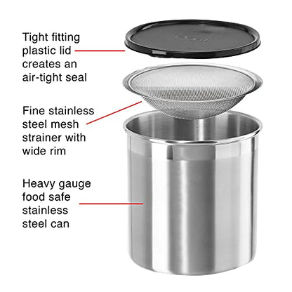 Oggi Stainless Steel Jumbo Grease Container with Removable Strainer and Snug Lid. Perfect container for fryer oil, bacon drippings, lard and ghee oil. Large capacity can - 1 Gall / (Pack of 3) - size: 4 Quarts (Pack of 3)
