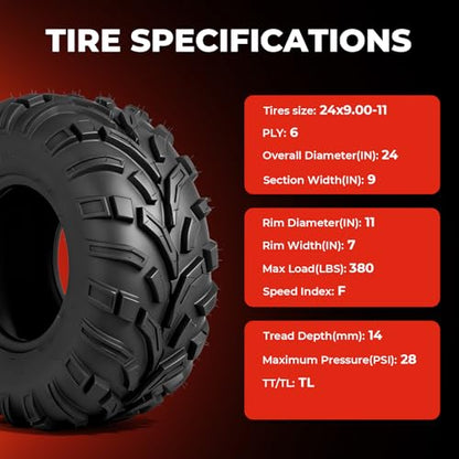 ATV UTV Tires 24x9-11,6-Ply Tubeless Tires,Directional,Set of 2 - size: 24x9-11
