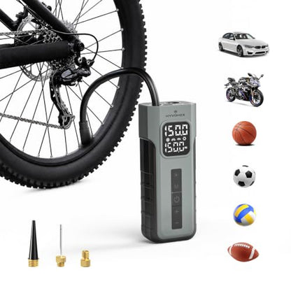 HYVOHEX Mini Bike Tire Pump,150PSI Electric Bicycle Pump with Digital Gauge - color: Grey
