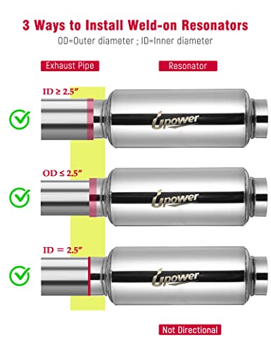 Upower 2.5" Inlet&Outlet Exhaust Resonator,4" x8.5" Body 11.5" Overall Length Center Straight Through Stainless Steel Muffler,Polished - size: 2.5" Inlet 11.5" Overall Length