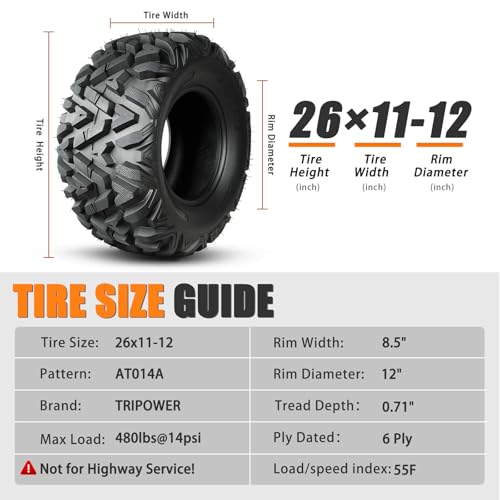 TRIPOWER 26x11-12 ATV UTV Tires 26x11x12 All Terrain Tires Trail Sand Mud Off-Road Tire, 6-Ply Tubeless, Set of 2 - size: 26x11-12