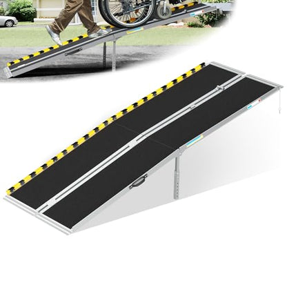 Portable Wheelchair Ramp 8ft, Anti-Slip Aluminum Alloy Barrier-Free Ramp with Thickened Support & Latch, Folding Handicap Ramps for Home Steps, Stairs, Doorways - size: 8ft