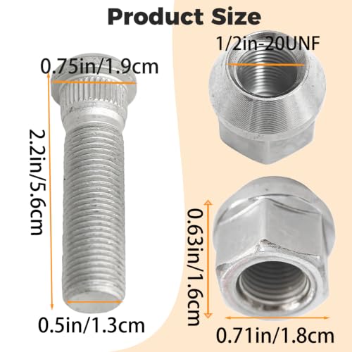 6Sets 1/2-20 Inch Wheel Stud with Nuts for Trailer Compatible with Lippert Axles 3500 lb, Compatible with Dexter Axles 4400 lb with 1/2"-20 UNF Thread Size, Wheel Studs - size: 6Sets