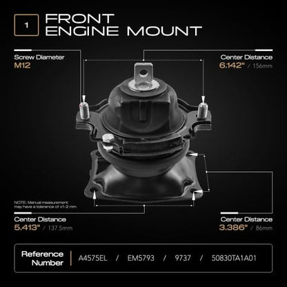 Engine Motor Trans Mount Hydraulic Set of 5 Compatible with Accord and TLX - size: 2013-2017 Accord V6 3.5L / 2015-2020 TLX