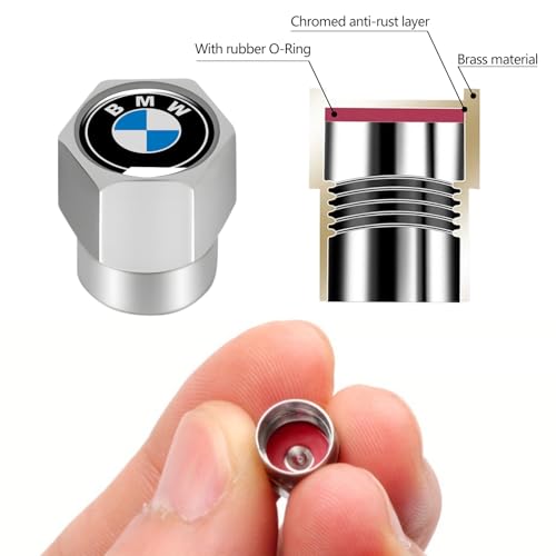 Tire Valve Stem Caps Cover for BMW X1 X3 M3 M5 X1 X5 X6 Z4 3 5 7 Series Metal Wheel Air caps Auto Valve Stem Caps Accessories 4 Pack Silver - color: Silver-03