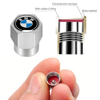 Tire Valve Stem Caps Cover for BMW X1 X3 M3 M5 X1 X5 X6 Z4 3 5 7 Series Metal Wheel Air caps Auto Valve Stem Caps Accessories 4 Pack Silver - color: Silver-03