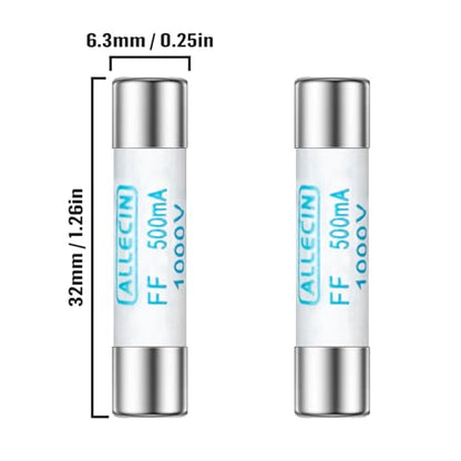 FF500mA Multimeter Fuse 0.5A 1000V 6.3x32MM Digital Multi Meter Fast Acting Fuses 0.5 Amp 1000 Volt 0.25x1.26Inch Nickel-Plated Brass Ceramic Fast Blow Multimeters Fusibiles (Pack of 10Pcs) - style: FF500mA