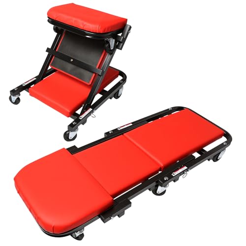PENSUN 40" Foldable 2-in-1 Rolling Car Creeper/Seat, Steel Z Garage Rolling