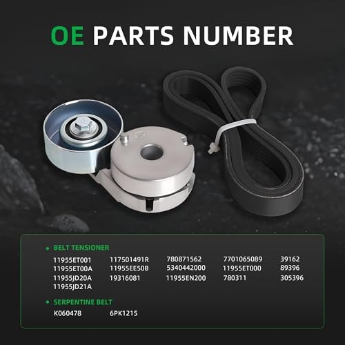 Belt Tensioner and Serpentine Belt for Nissan Sentra 2.0L L4 DOHC 2007-2012 - size: for Sentra 2007-2012