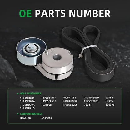 Belt Tensioner and Serpentine Belt for Nissan Sentra 2.0L L4 DOHC 2007-2012 - size: for Sentra 2007-2012
