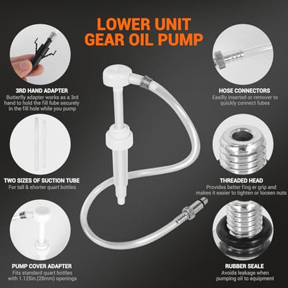 Lower Unit Gear Oil Pump for Standard Quart Bottles, Gear Oil Pump