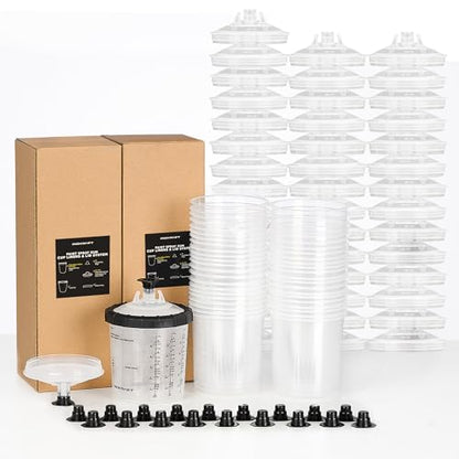 InoKraft Disposable Paint Spray Gun Cup, Paint System for HVLP and LVLP Paint Spray Paint Gun, Standard 22 Ounce (650ml) Kit with 45 Cups and Lids System, 1 Hard Cup with Retainer Ring and 20 Plugs - size: 22 oz 45-pack (Pro Kit)