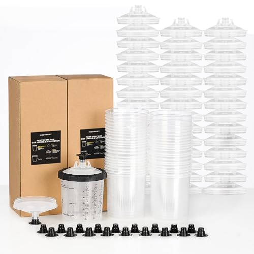 InoKraft Disposable Paint Spray Gun Cup, Paint System for HVLP and LVLP Paint Spray Paint Gun, Standard 22 Ounce (650ml) Kit with 45 Cups and Lids System, 1 Hard Cup with Retainer Ring and 20 Plugs - size: 22 oz 45-pack (Pro Kit)