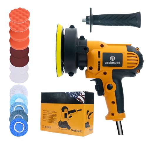 Car Buffer Polisher, 1000-4500RPM Variable Speed, with Polishing Discs Set for Auto Detailing and Waxing