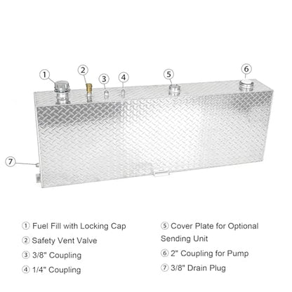 Aluminum Rectangular Liquid Tank, 45 Gallon Capacity, 57 × 9.5 × 20 inches