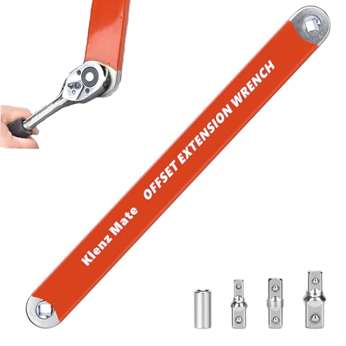 Offset Extension Wrench with 1/4", 3/8", 1/2" Drive Adapters & 1/4" Socket - color: Orange