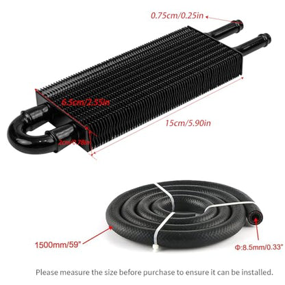 2 Pass Tube and Fin Transmission Cooler Universal 5/16" Power Steering Cooler Kit Aluminium Black - size: 2 Pass