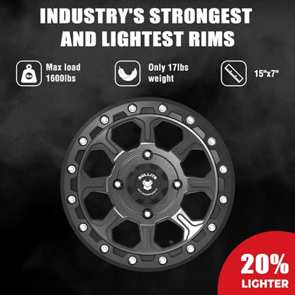 Bullite Wheels BT-03 Ruler UTV ATV Wheel Gunmetal Gray Rims and Satin Black Beadlock 15x7, 4x156 Bolt Pattern, 5+2 Offset, Compatible with Polaris RZR 1000 XP/Ranger XP 900/1000 - color: Gunmetal Gray Rim and Satin Black Beadlock, size: 15x7, 5+2 Offset,