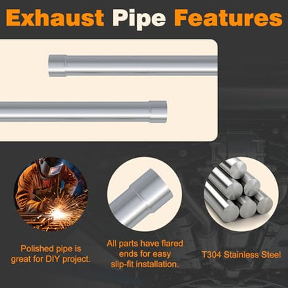 A-KARCK Stainless Steel Mandrel Bends 16 Pcs, 2 Inches 304 Stainless Steel DIY Custom Exhaust Tubing Pipe Straight & U-Bend Kit, Universal Fit - size: 2 inch 16 piece Kit, style: Stainless Steel