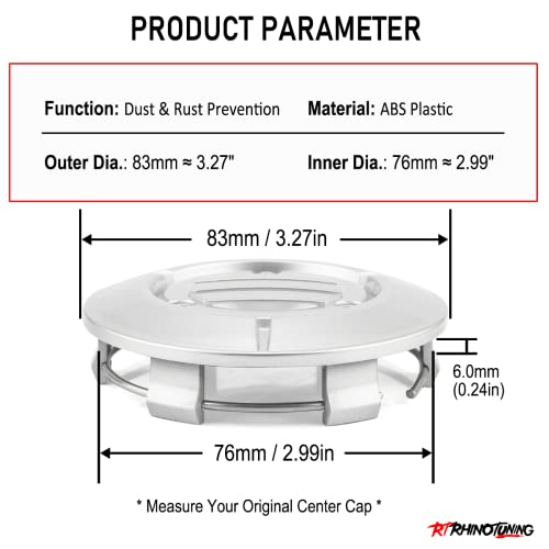 RTrhinoTuning 4PCS 3.25in Wheel Center Caps Compatible with Suburban Silverado Tahoe 18" to 22" Rim OD: 3.27"(83 mm) ID: 3"(76 mm) Silver Hub Caps - color: Silver
