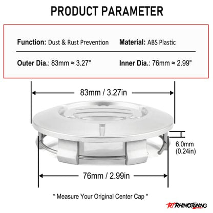 RTrhinoTuning 4PCS 3.25in Wheel Center Caps Compatible with Suburban Silverado Tahoe 18" to 22" Rim OD: 3.27"(83 mm) ID: 3"(76 mm) Silver Hub Caps - color: Silver
