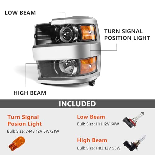 Headlight Fit for Chevy Silverado 2500HD 3500HD 2015-2019 Pair - color: Chrome Housing, size: Left & Right