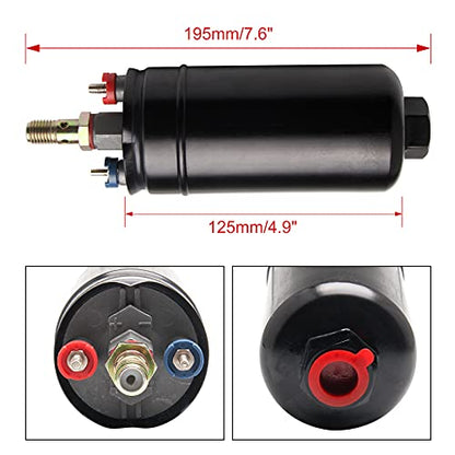 300LPH Inline Fuel Pump High Pressure 12V Electric Fuel Injection 10AN Inlet 8AN Outlet Universal High Flow External Fuel Pump Replace 580254044 HTRACING
