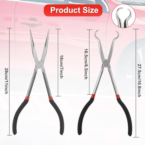Long Needle Nose Pliers Set, 5 in 1 11 inch Spark Plug Wire Removal Tool - Bent Needle Nose Pliers 90 45 25 Degree - Pointy Nose Pliers - Pinch Nose Pliers for Narrow Spaces and Limited Areas