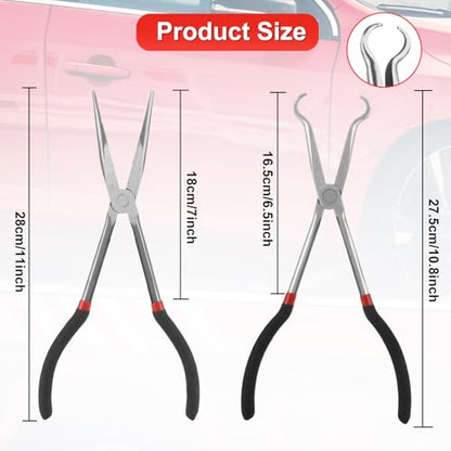 Long Needle Nose Pliers Set, 5 in 1 11 inch Spark Plug Wire Removal Tool - Bent Needle Nose Pliers 90 45 25 Degree - Pointy Nose Pliers - Pinch Nose Pliers for Narrow Spaces and Limited Areas