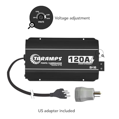 Taramps BOB 120A Power Supply & Battery Charger 12V-15V Adjustable, 120A Dynamic Output, Automatic 127V/220V Bivolt, Smart Cooler, 2000W DC Power Supply for Car Audio, Batteries & LED Systems
