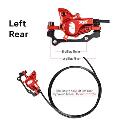 CNC MTB Hydraulic Disc Brake Set，Mountain Bike Hydraulic Disc Brakes Right Front 800mm Left Rear 1450mm Hydraulic Brake，Red - color: Red-Rear