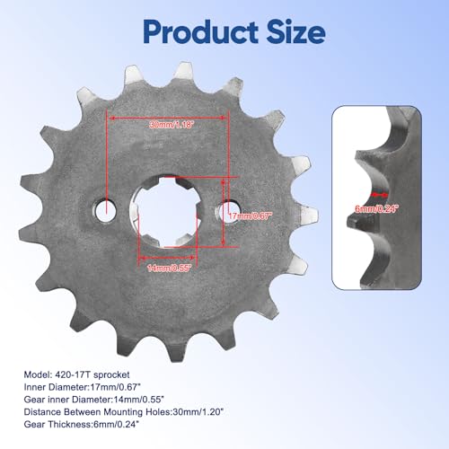 420-17T 17mm Motorcycle Front Engine Sprocket Replacement for 50cc 70cc 90cc 110cc 125cc 140cc 160cc Lifan Loncin Lifan Zongshen Roketa Coolster Sunl Dirt Bike Chinese ATVs Go Kart Sprocket - color: 420-17T