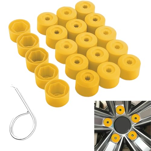 20PCS Car Wheel Lug Nut Covers, 17mm Wheel Bolt Cover Caps with Removal Tool, Black Lug Nut Covers Replacement 1K0 601 173 Compatible with VW Jetta Beetle Passat GTI CC (Yellow) - color: Yellow