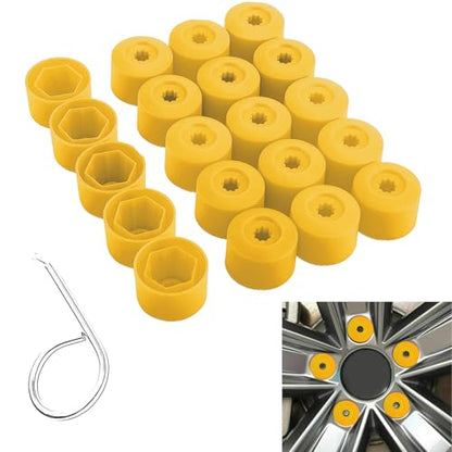 20PCS Car Wheel Lug Nut Covers, 17mm Wheel Bolt Cover Caps with Removal Tool, Black Lug Nut Covers Replacement 1K0 601 173 Compatible with VW Jetta Beetle Passat GTI CC (Yellow) - color: Yellow