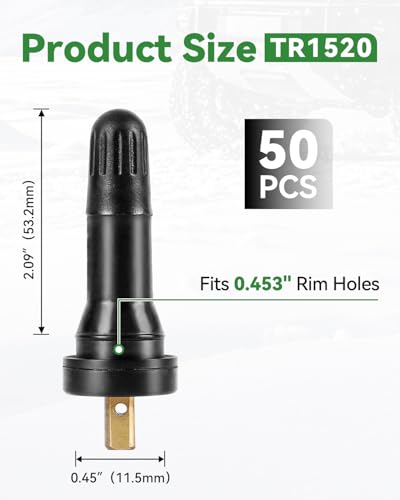50Pcs TR1520 Snap-in TPMS Tire Valve Stems, Fits 0.453" Rim Holes - size: TPMS