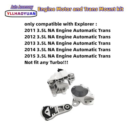 Yllhaoyuan Set of 3 Motor Mounts for Explorer 3.5L NA (Non-Turbo) 2011-2015 - size: 2011-2015 Explorer 3.5L