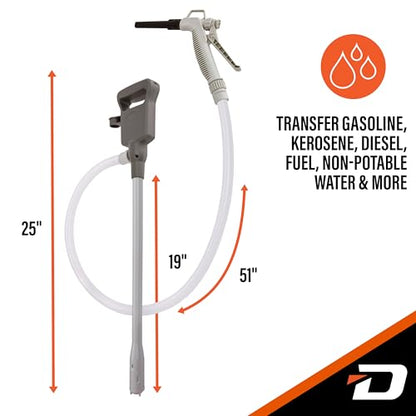 Deway Fuel Transfer Pump, Adjustable Flow Nozzle, 3.8 GPM, 51in Hose - style: Hand-Trigger Nozzle