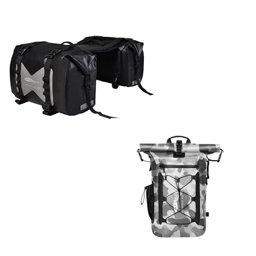 50L Waterproof Motorcycle Saddlebags and 35L Waterproof Backpack for Men and Women - Heavy Duty Roll-Top Floating Dry Bag Backpack for Kayaking, Boating